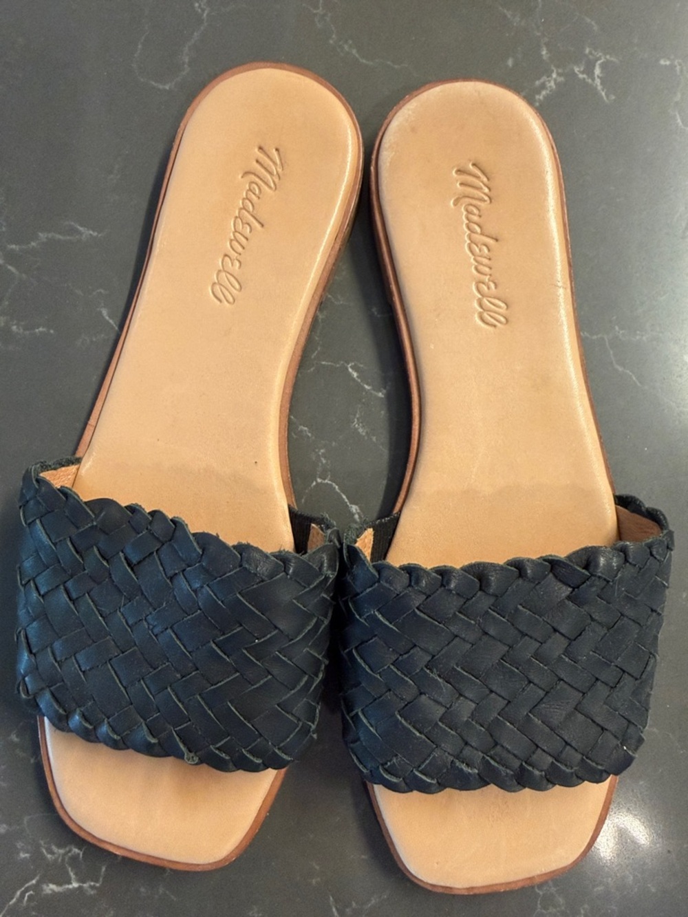 Madewell Black Braided Leather Slide Sandals